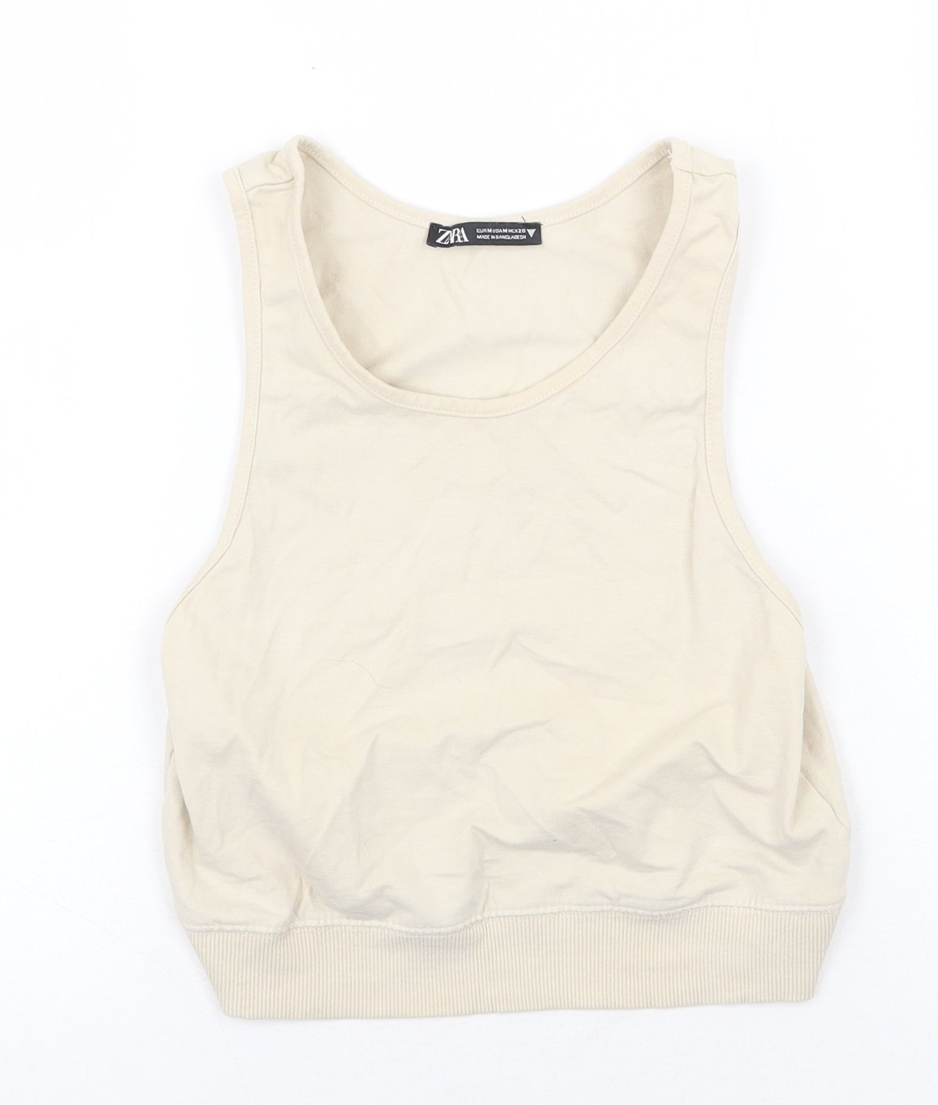 Zara Womens Beige Cotton Basic Tank Size M Round Neck