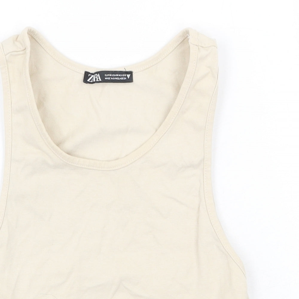 Zara Womens Beige Cotton Basic Tank Size M Round Neck