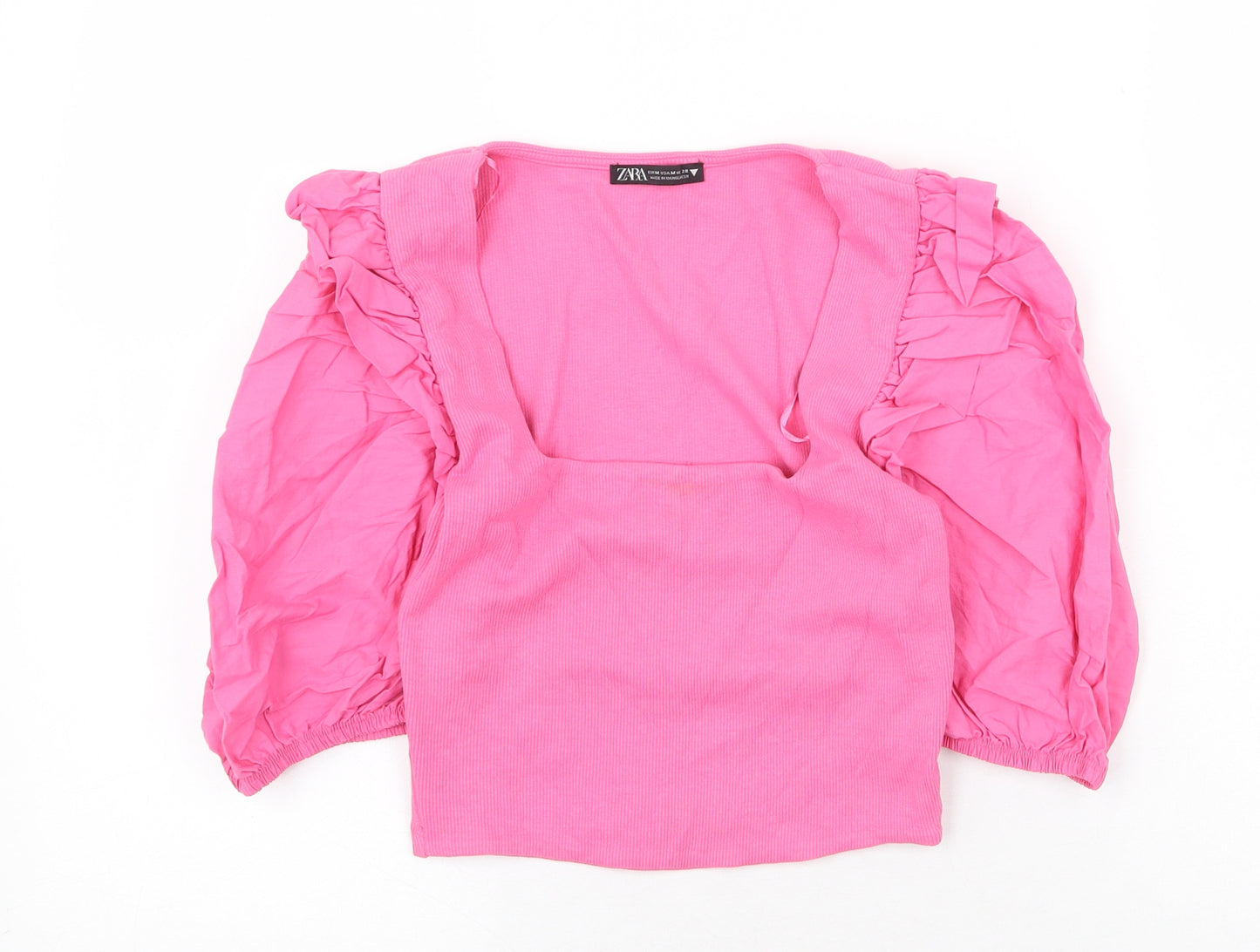 Zara Womens Pink Cotton Basic T-Shirt Size M Scoop Neck