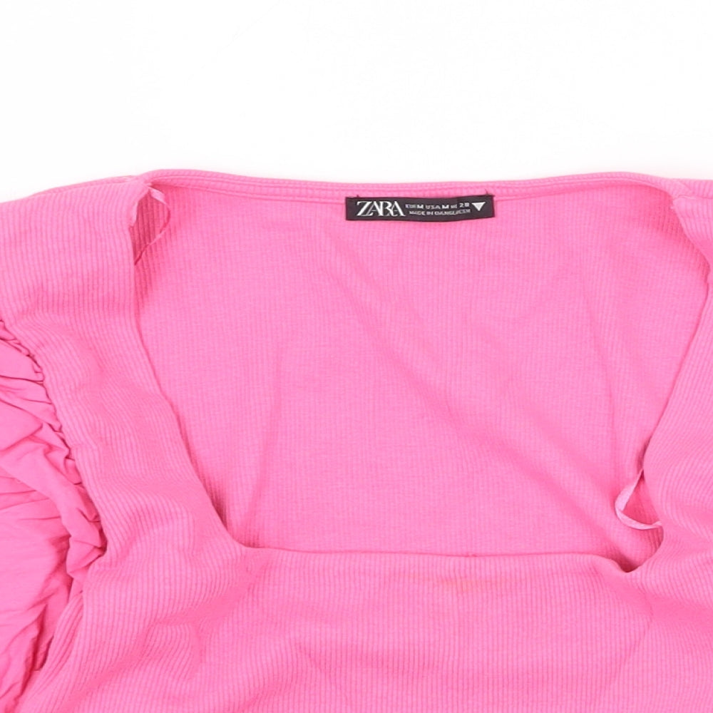 Zara Womens Pink Cotton Basic T-Shirt Size M Scoop Neck