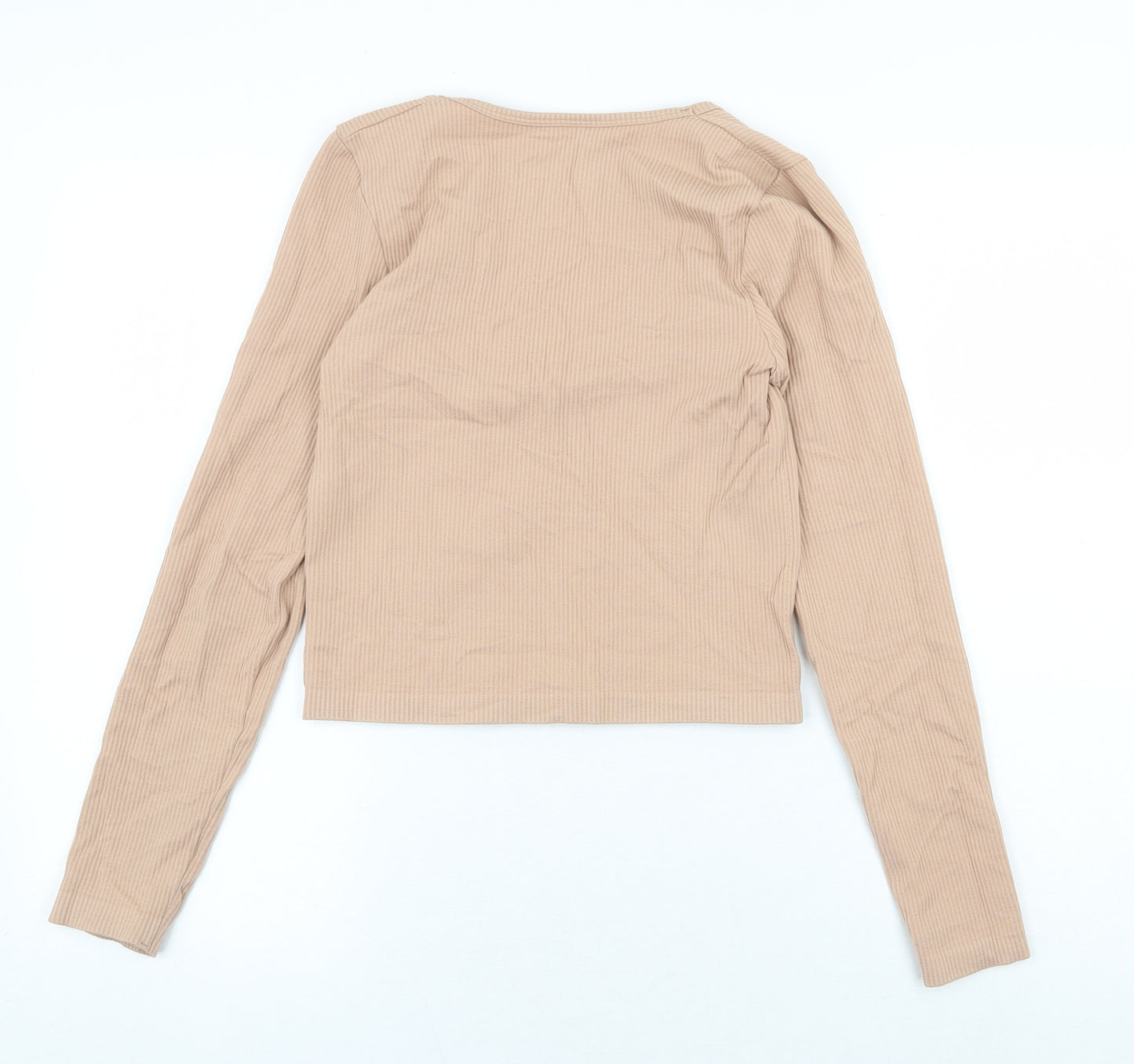 Primark Womens Beige Nylon Basic T-Shirt Size S V-Neck