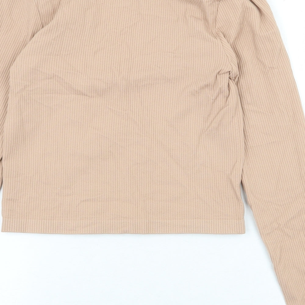 Primark Womens Beige Nylon Basic T-Shirt Size S V-Neck