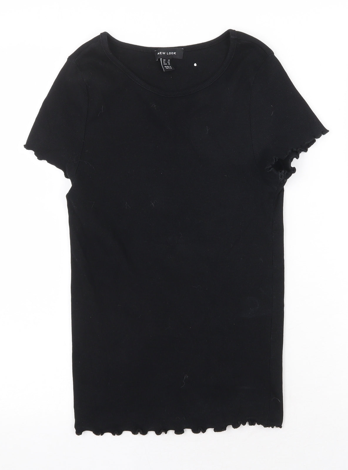 New Look Womens Black Cotton Basic T-Shirt Size 14 Round Neck - Lettuce Hem