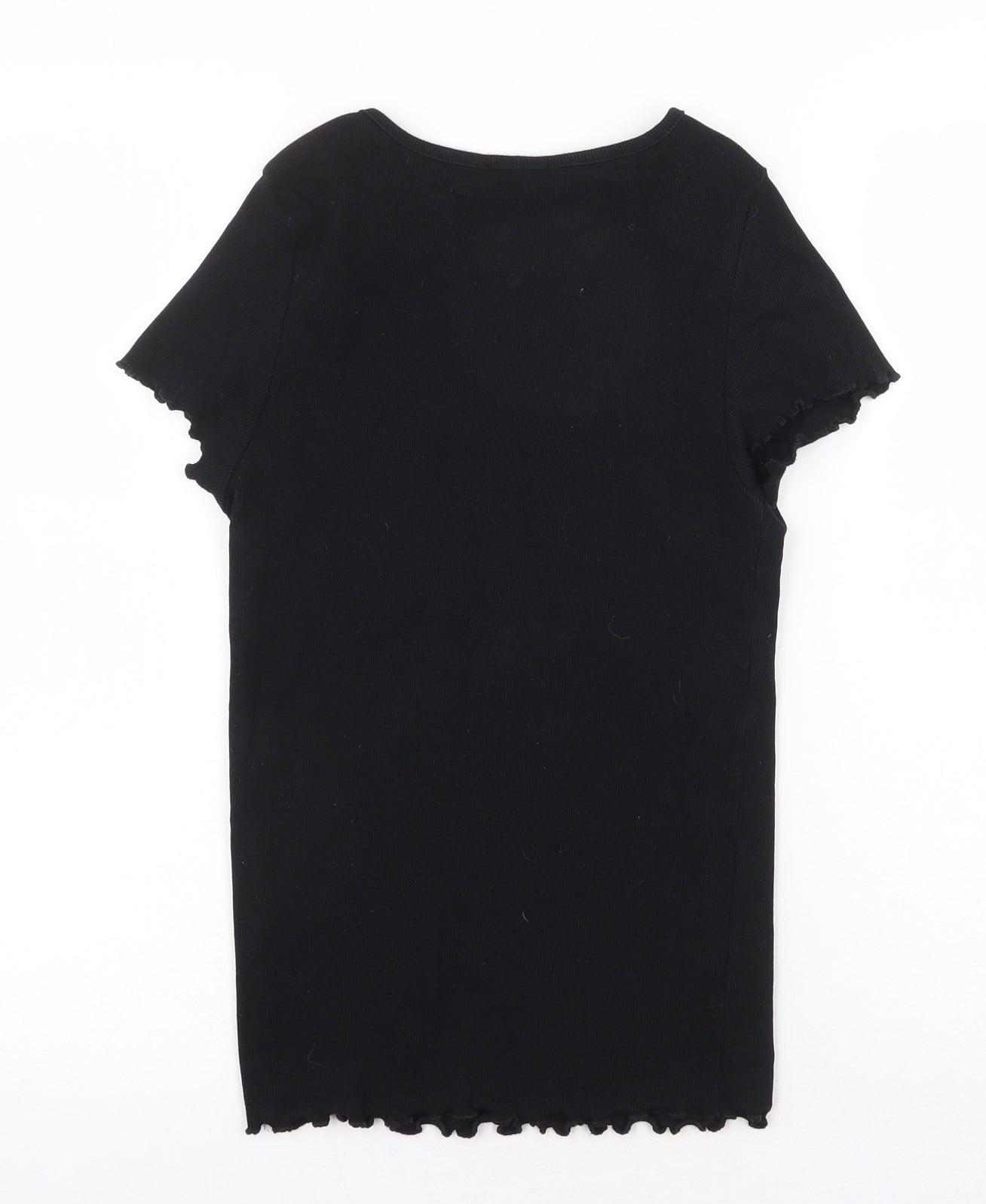 New Look Womens Black Cotton Basic T-Shirt Size 14 Round Neck - Lettuce Hem