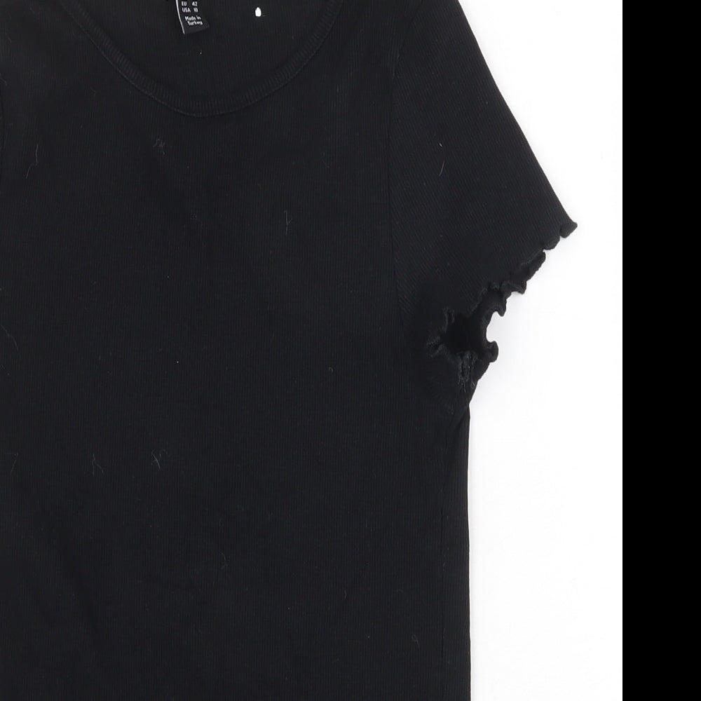 New Look Womens Black Cotton Basic T-Shirt Size 14 Round Neck - Lettuce Hem