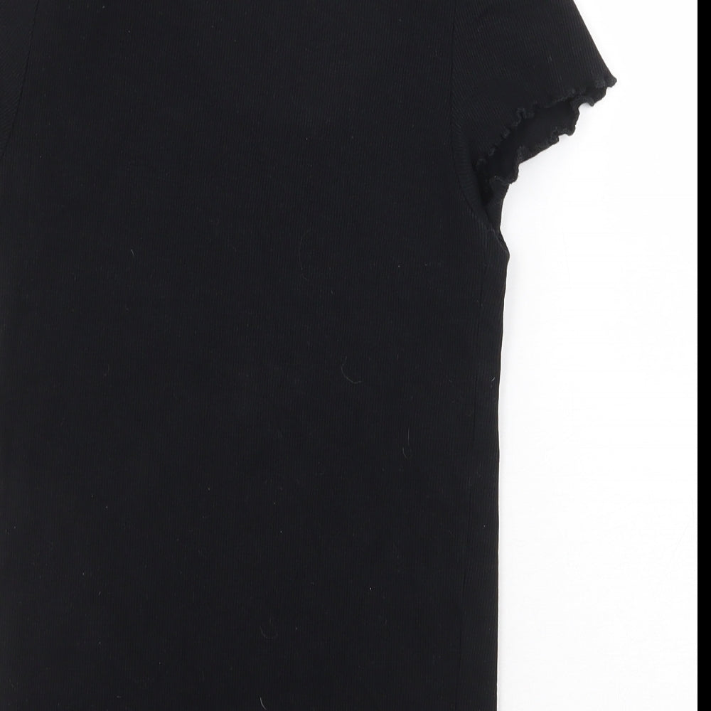 New Look Womens Black Cotton Basic T-Shirt Size 14 Round Neck - Lettuce Hem