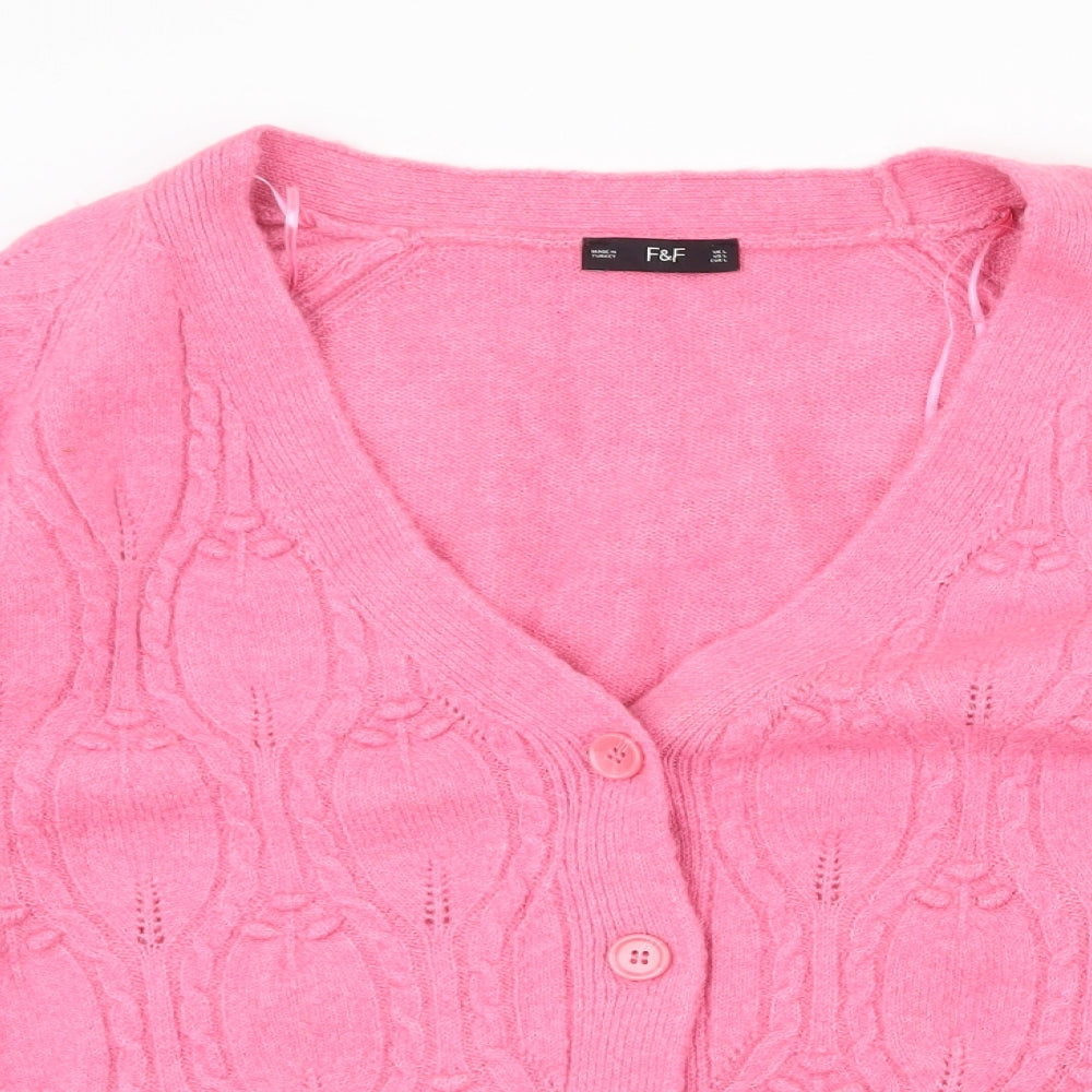 F&F Womens Pink V-Neck Acrylic Cardigan Jumper Size L