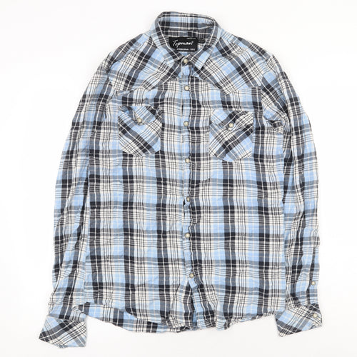 Topman Mens Black Plaid Cotton Button-Up Size M Collared Snap