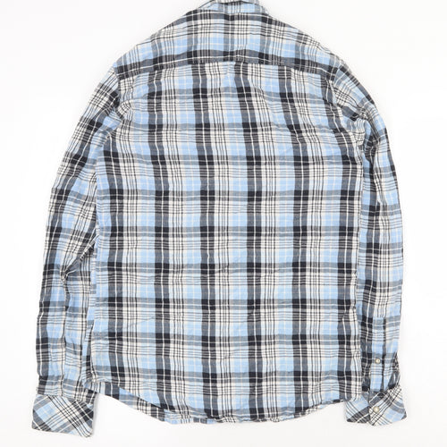 Topman Mens Black Plaid Cotton Button-Up Size M Collared Snap