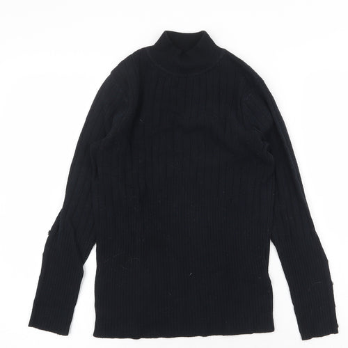 Marks and Spencer Womens Black Mock Neck Herringbone Viscose Pullover Jumper Size 8