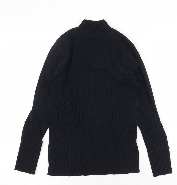 Marks and Spencer Womens Black Mock Neck Herringbone Viscose Pullover Jumper Size 8