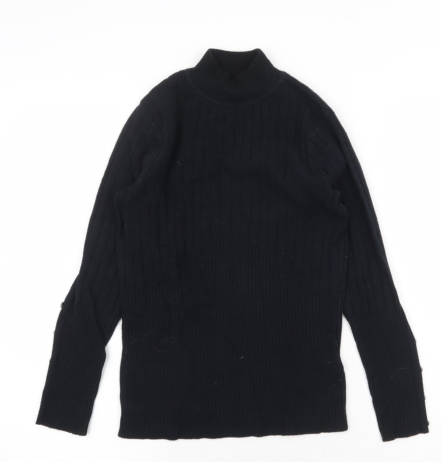 Marks and Spencer Womens Black Mock Neck Herringbone Viscose Pullover Jumper Size 8