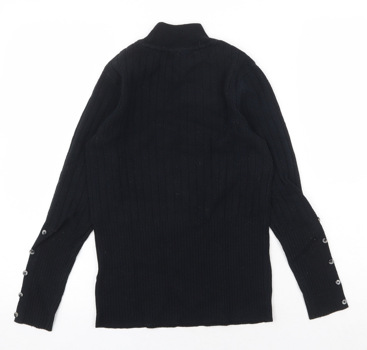 Marks and Spencer Womens Black Mock Neck Herringbone Viscose Pullover Jumper Size 8
