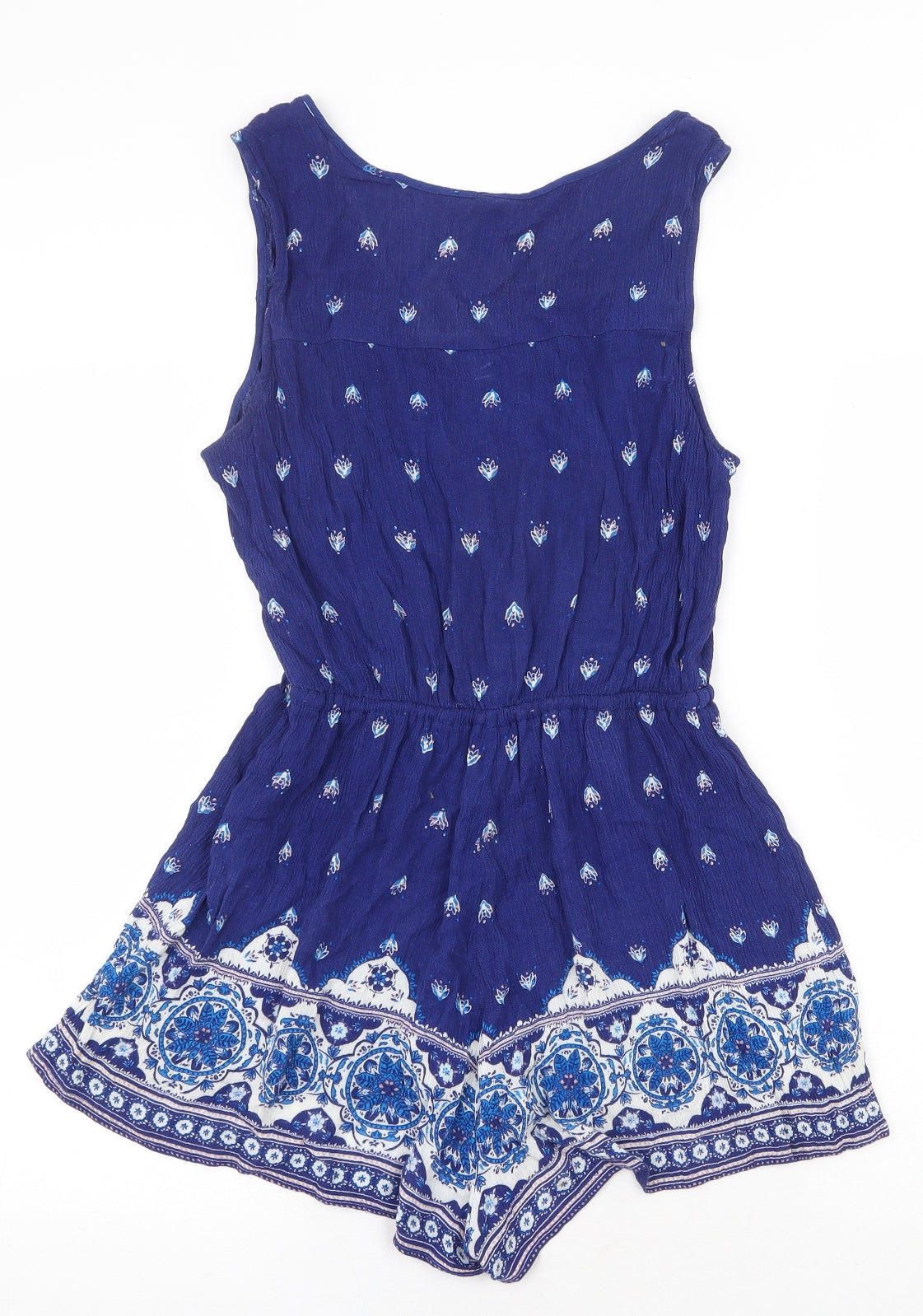H&M Womens Blue Viscose Playsuit One-Piece Size 10 Button