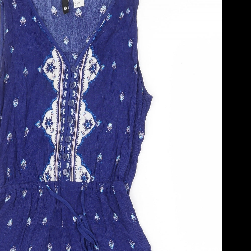 H&M Womens Blue Viscose Playsuit One-Piece Size 10 Button