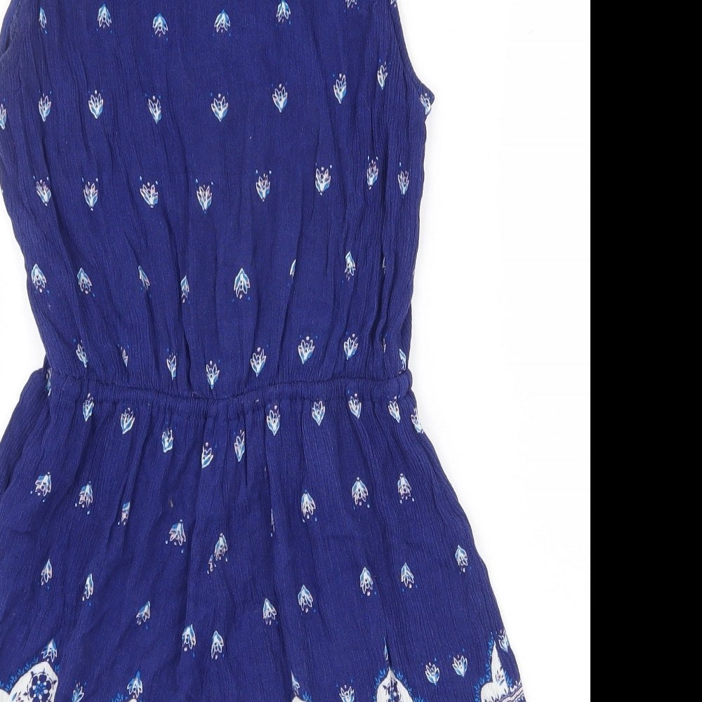 H&M Womens Blue Viscose Playsuit One-Piece Size 10 Button