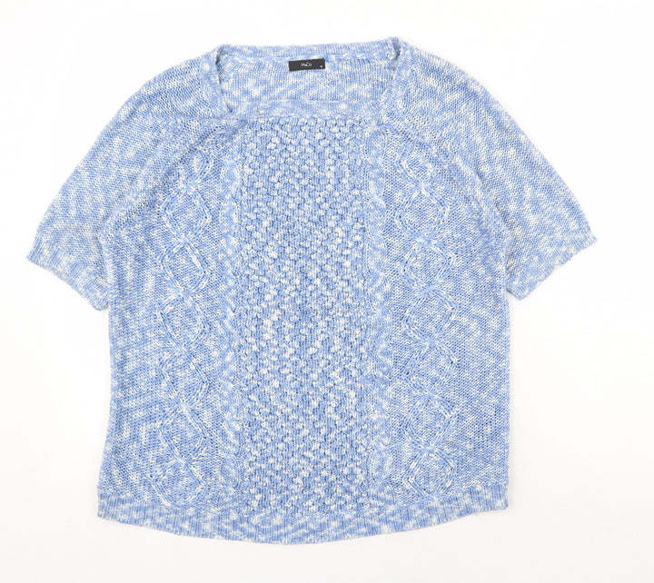 M&Co Womens Blue Round Neck Acrylic Pullover Jumper Size 12