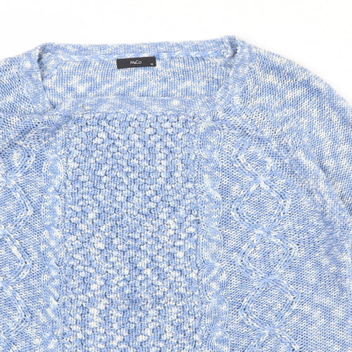 M&Co Womens Blue Round Neck Acrylic Pullover Jumper Size 12