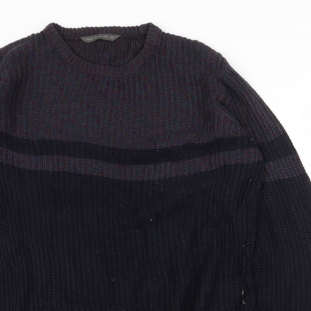 Cedar Wood State Mens Blue Round Neck Acrylic Pullover Jumper Size M Long Sleeve