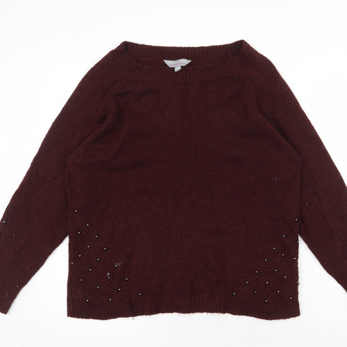 Dorothy Perkins Womens Red V-Neck Herringbone Acrylic Pullover Jumper Size 14