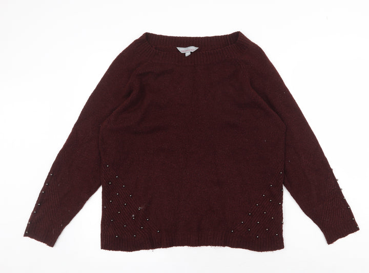 Dorothy Perkins Womens Red V-Neck Herringbone Acrylic Pullover Jumper Size 14