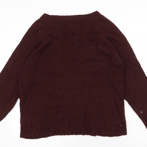 Dorothy Perkins Womens Red V-Neck Herringbone Acrylic Pullover Jumper Size 14