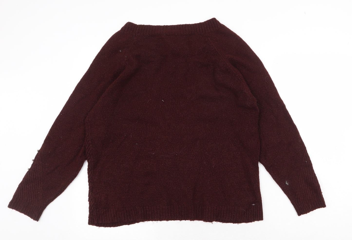 Dorothy Perkins Womens Red V-Neck Herringbone Acrylic Pullover Jumper Size 14