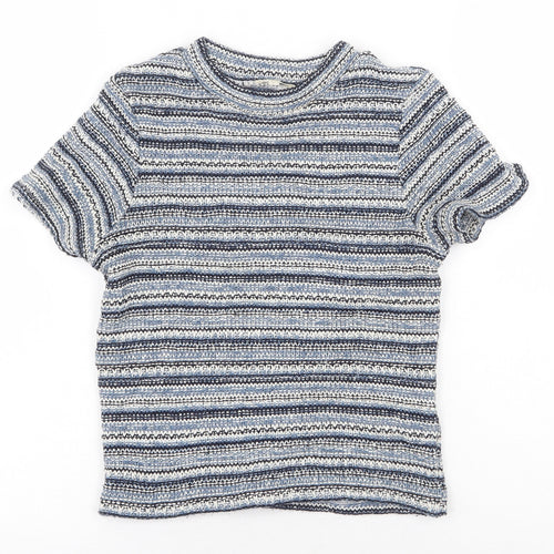 River Island Womens Blue Round Neck Striped Acrylic Pullover Jumper Size 8