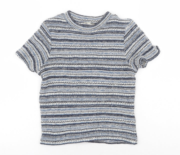 River Island Womens Blue Round Neck Striped Acrylic Pullover Jumper Size 8