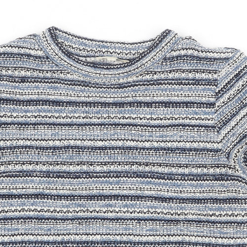 River Island Womens Blue Round Neck Striped Acrylic Pullover Jumper Size 8