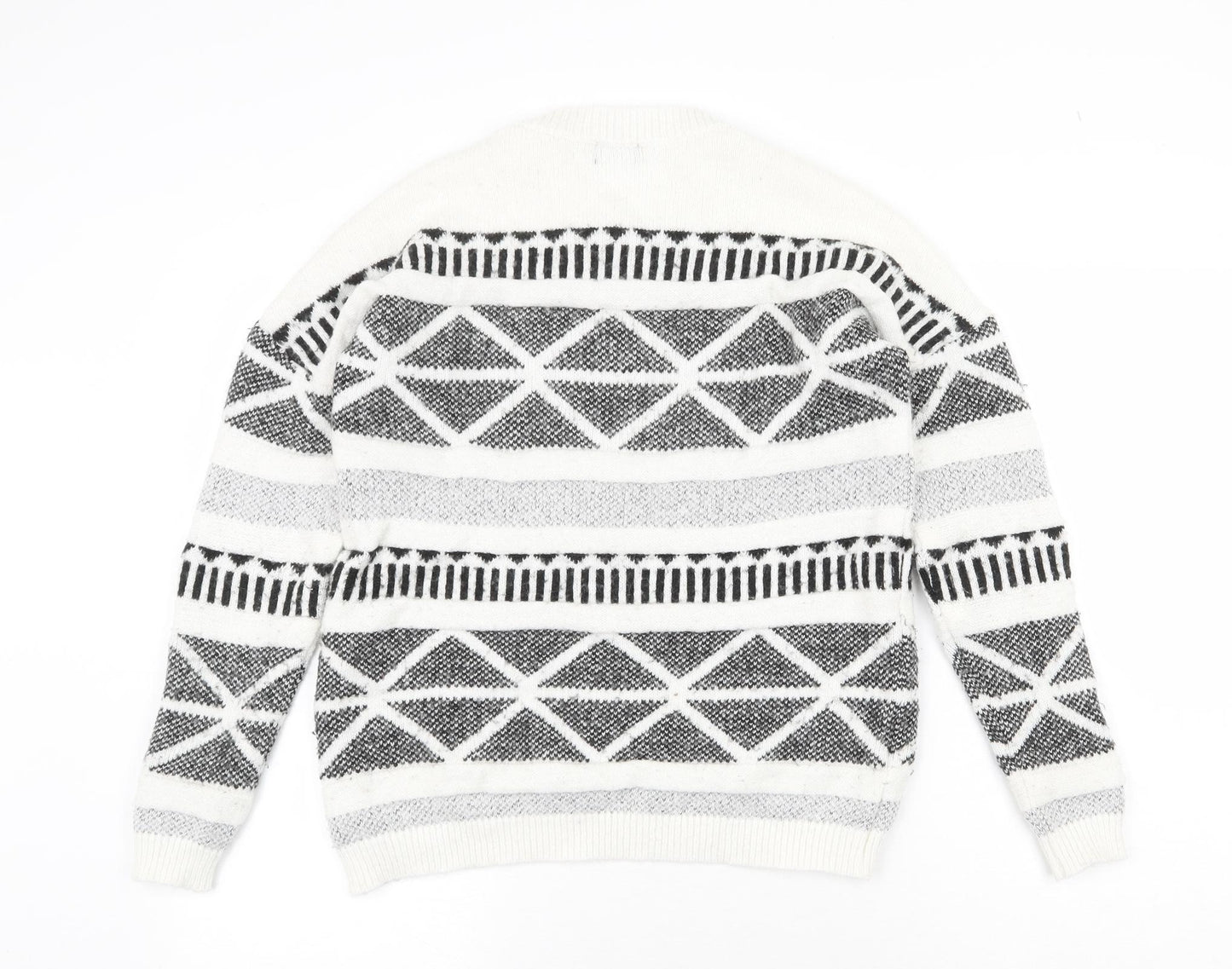 F&F Womens White Round Neck Geometric Acrylic Pullover Jumper Size 14