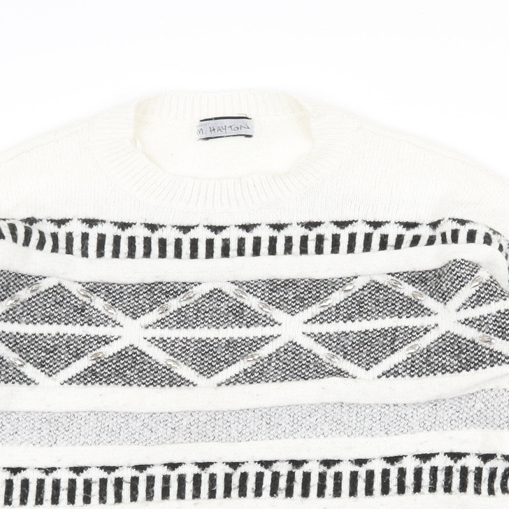 F&F Womens White Round Neck Geometric Acrylic Pullover Jumper Size 14