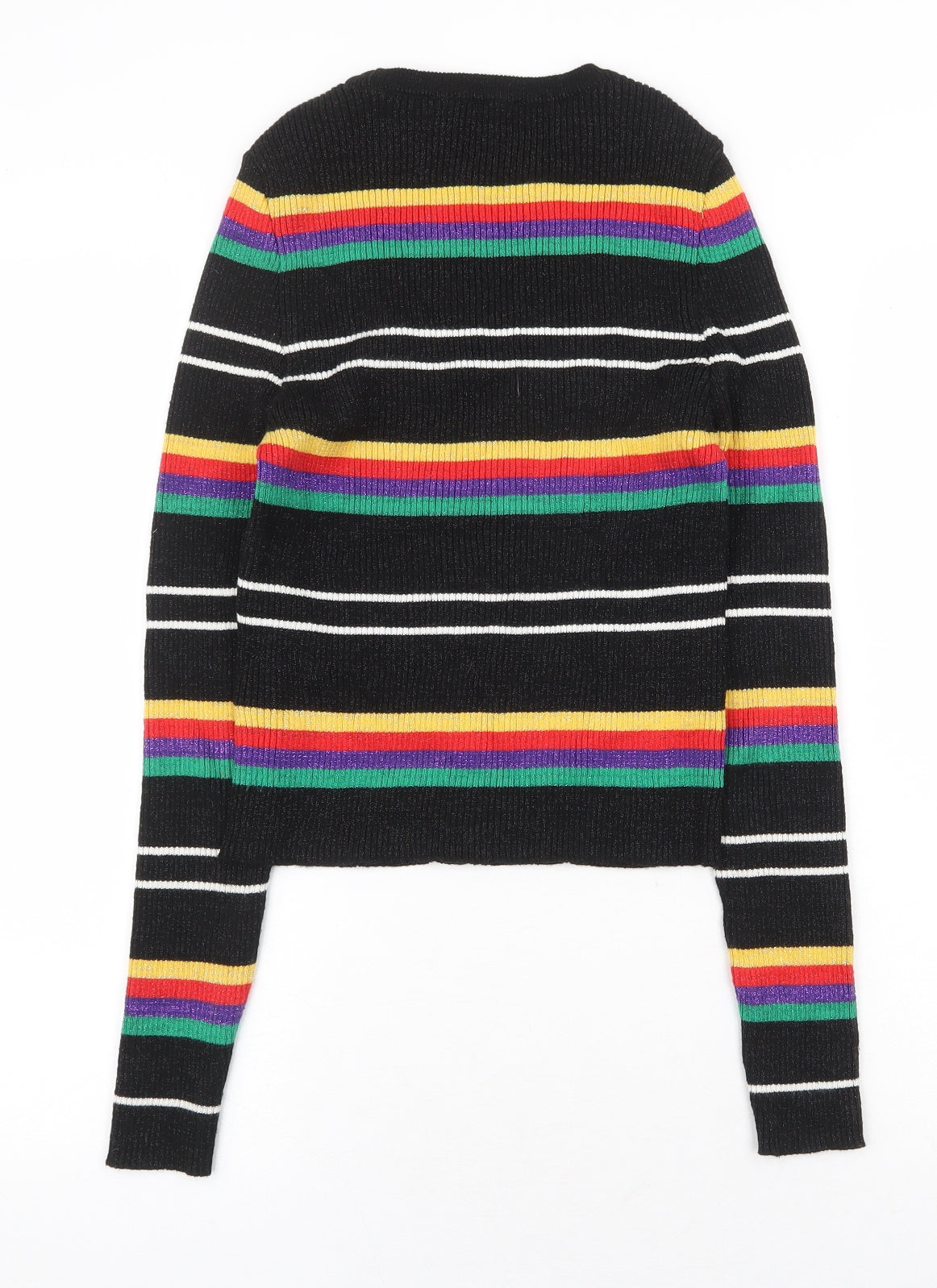 New Look Girls Black Round Neck Striped Cotton Pullover Jumper Size 14-15 Years Pullover
