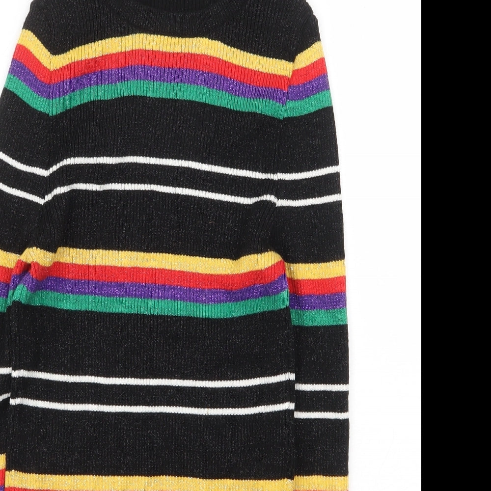 New Look Girls Black Round Neck Striped Cotton Pullover Jumper Size 14-15 Years Pullover