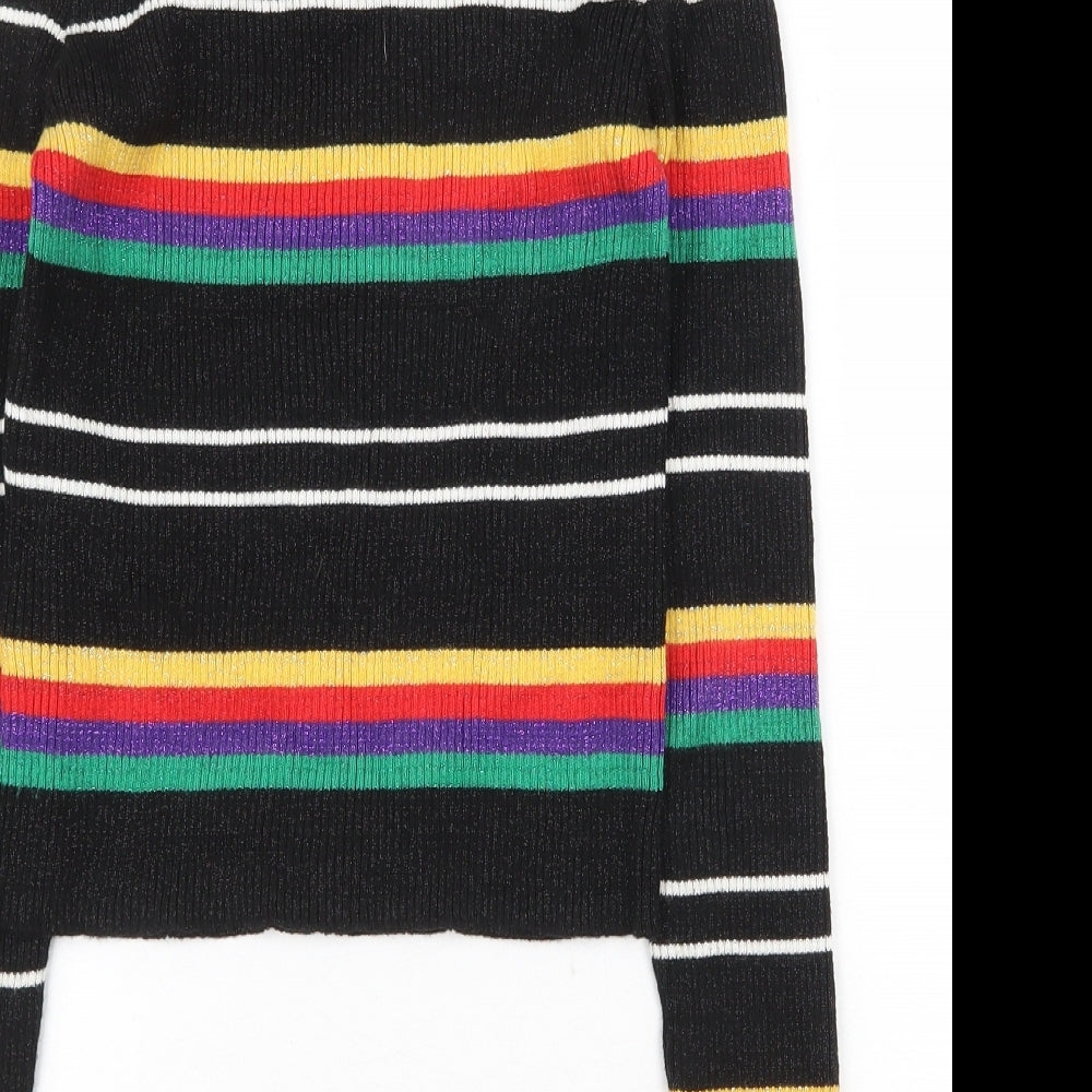 New Look Girls Black Round Neck Striped Cotton Pullover Jumper Size 14-15 Years Pullover
