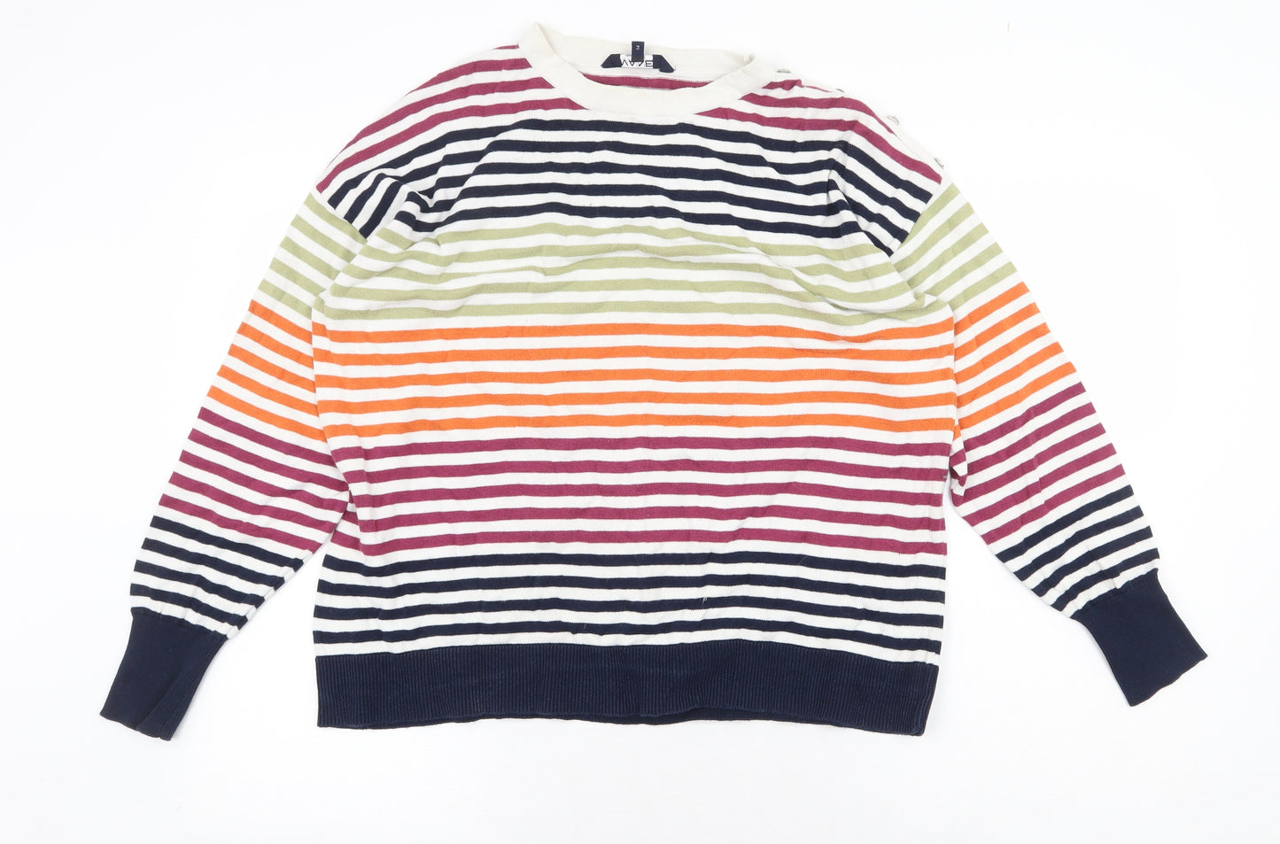 Maine New England Womens Multicoloured Round Neck Striped Cotton Pullover Jumper Size 14