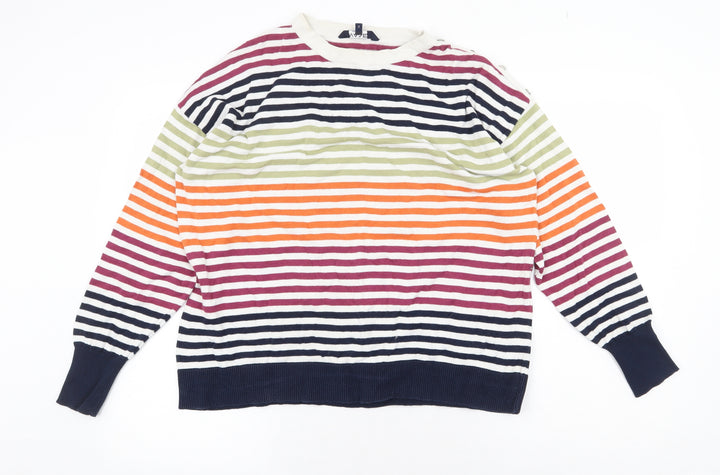 Maine New England Womens Multicoloured Round Neck Striped Cotton Pullover Jumper Size 14