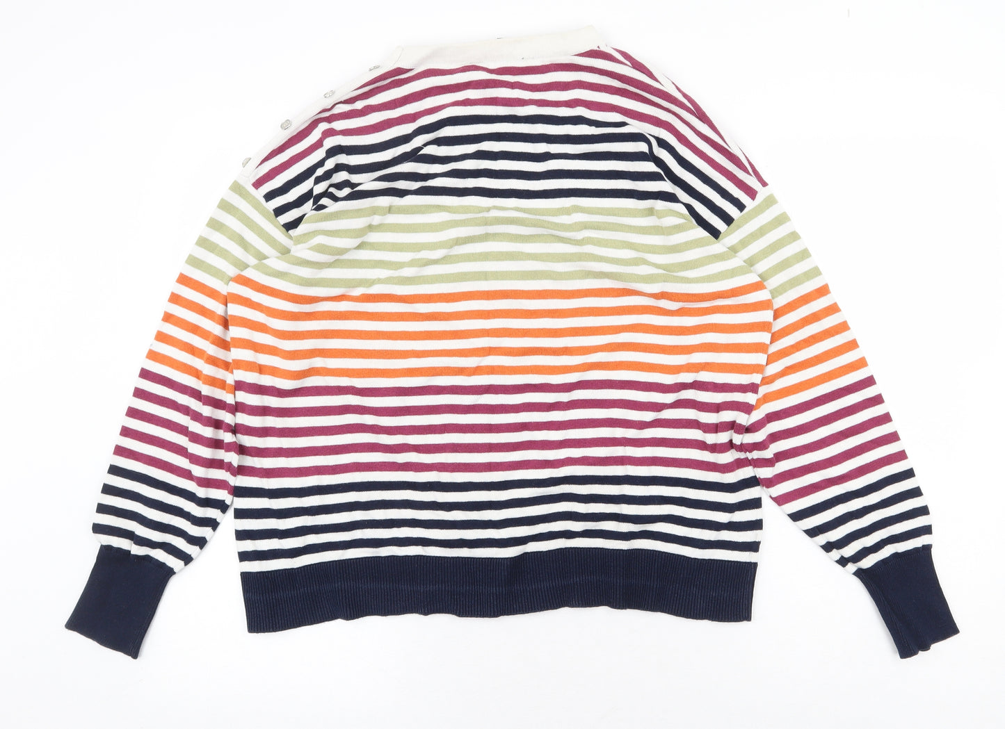 Maine New England Womens Multicoloured Round Neck Striped Cotton Pullover Jumper Size 14