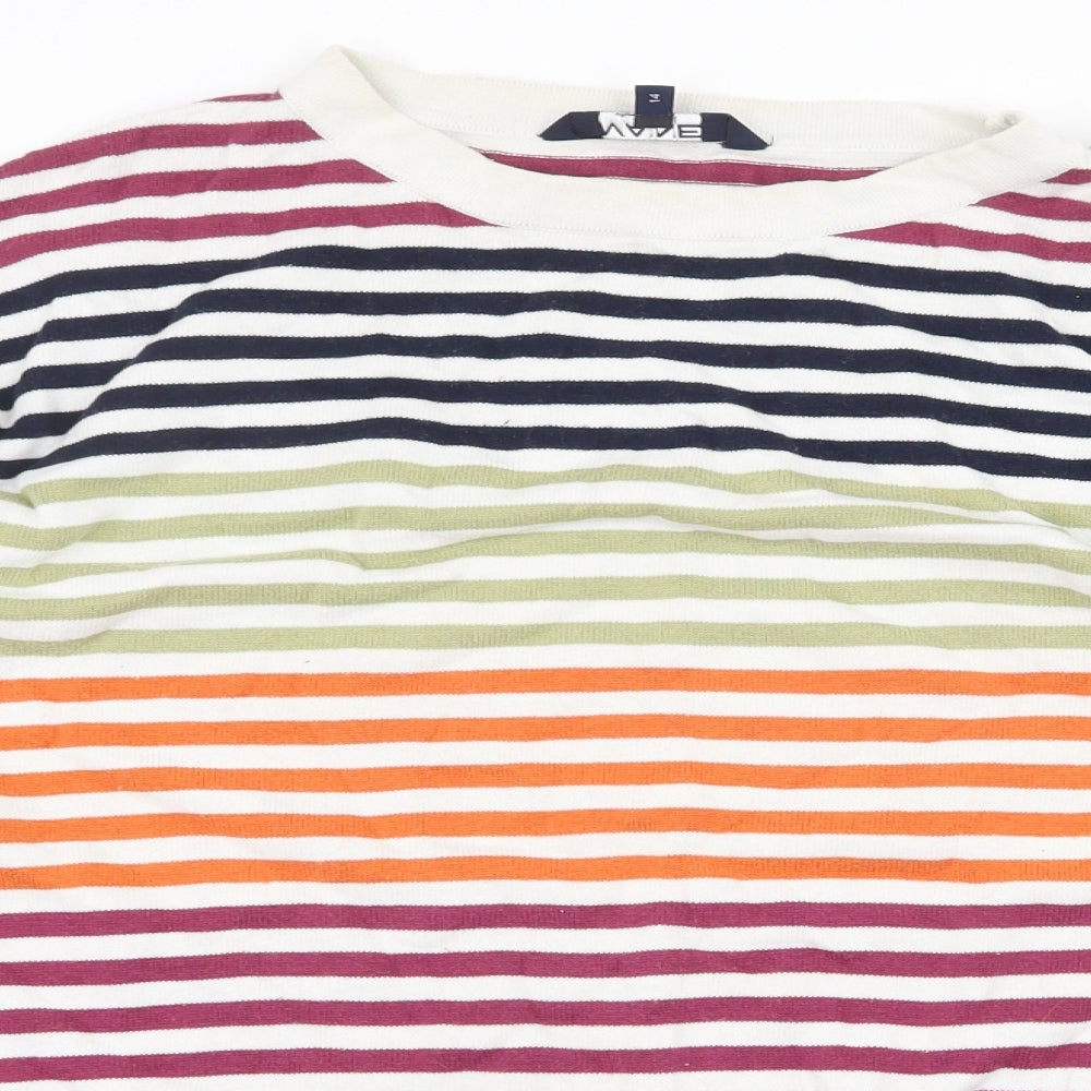 Maine New England Womens Multicoloured Round Neck Striped Cotton Pullover Jumper Size 14