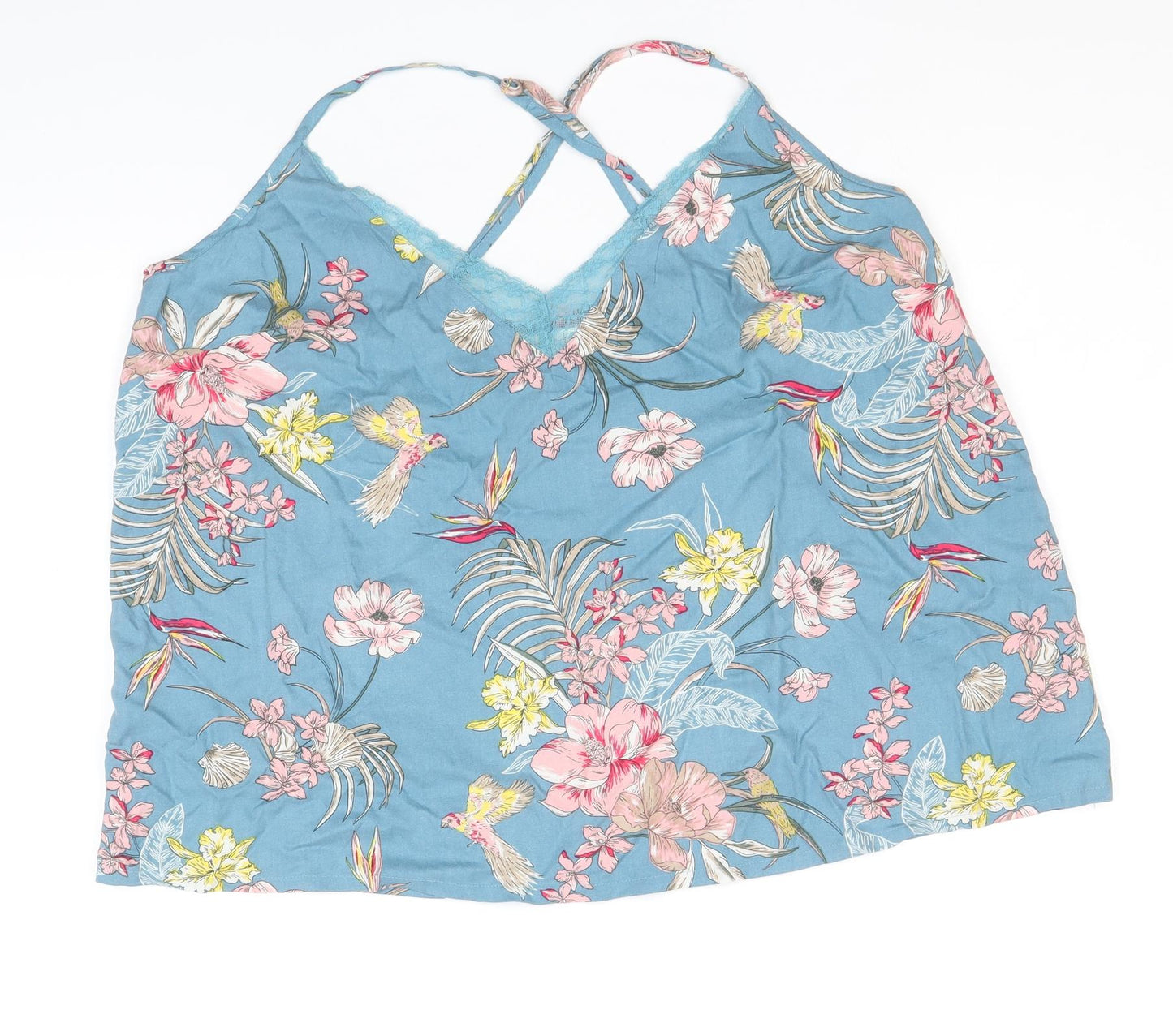Marks and Spencer Womens Blue Floral Viscose Camisole Tank Size 20 V-Neck - Lace Trim