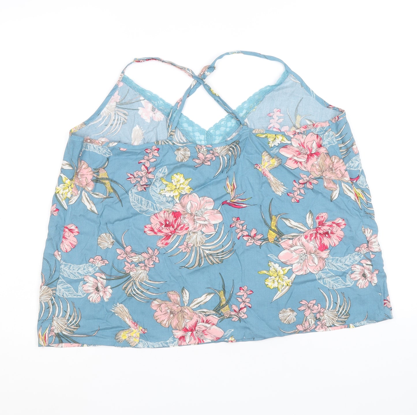 Marks and Spencer Womens Blue Floral Viscose Camisole Tank Size 20 V-Neck - Lace Trim