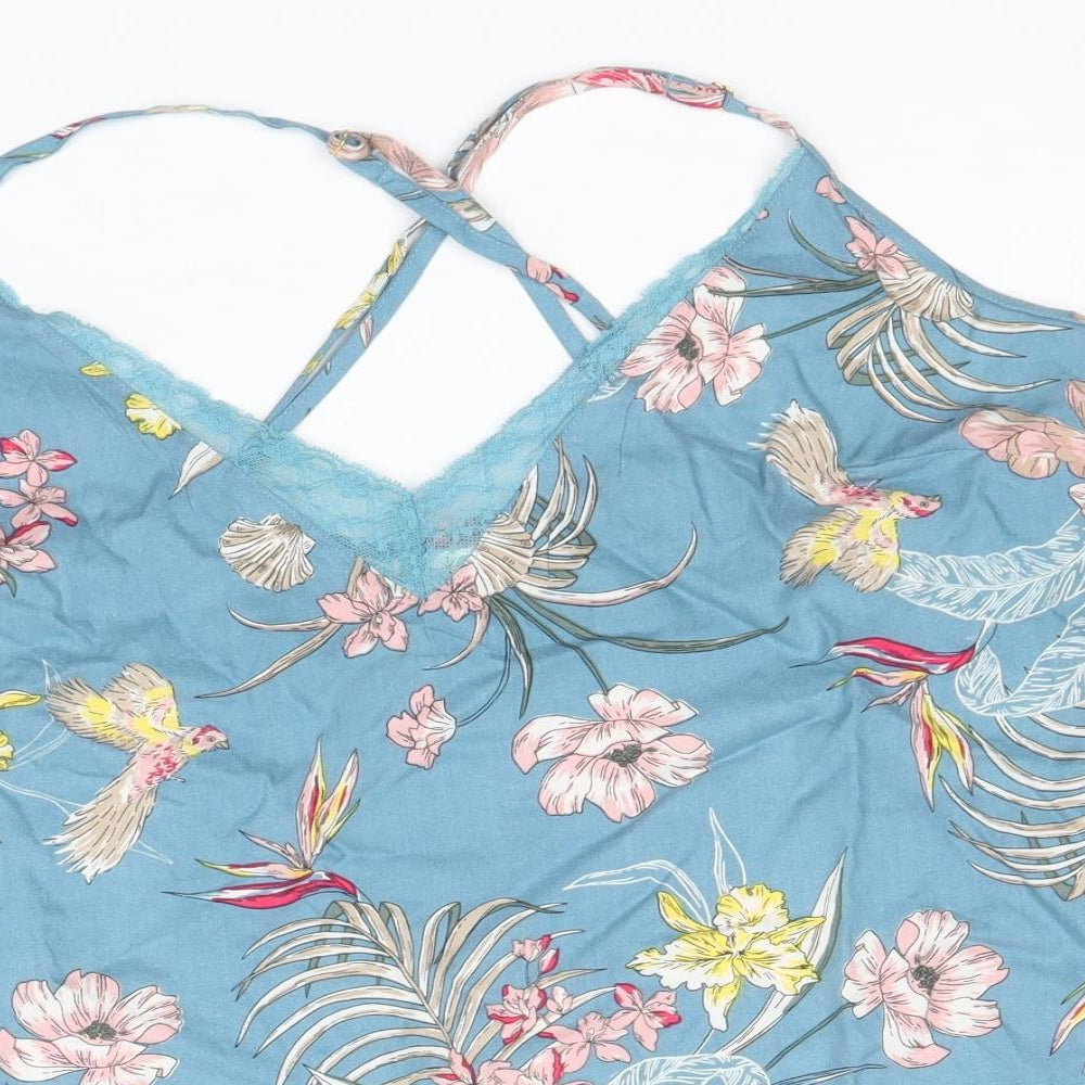Marks and Spencer Womens Blue Floral Viscose Camisole Tank Size 20 V-Neck - Lace Trim