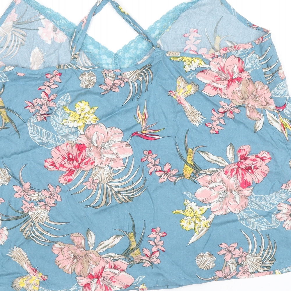Marks and Spencer Womens Blue Floral Viscose Camisole Tank Size 20 V-Neck - Lace Trim