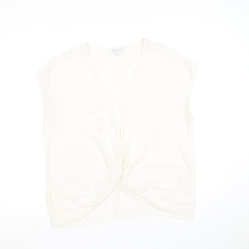 Warehouse Womens White Polyester Basic Blouse Size 12 V-Neck - Knot Front