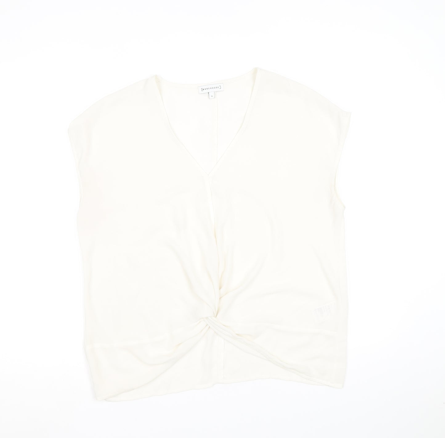 Warehouse Womens White Polyester Basic Blouse Size 12 V-Neck - Knot Front