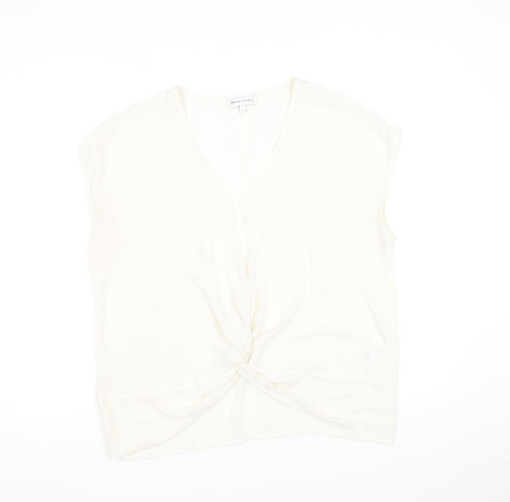 Warehouse Womens White Polyester Basic Blouse Size 12 V-Neck - Knot Front