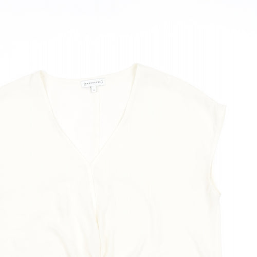 Warehouse Womens White Polyester Basic Blouse Size 12 V-Neck - Knot Front