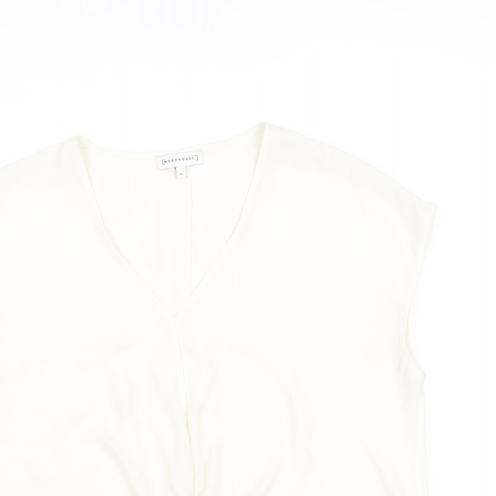Warehouse Womens White Polyester Basic Blouse Size 12 V-Neck - Knot Front