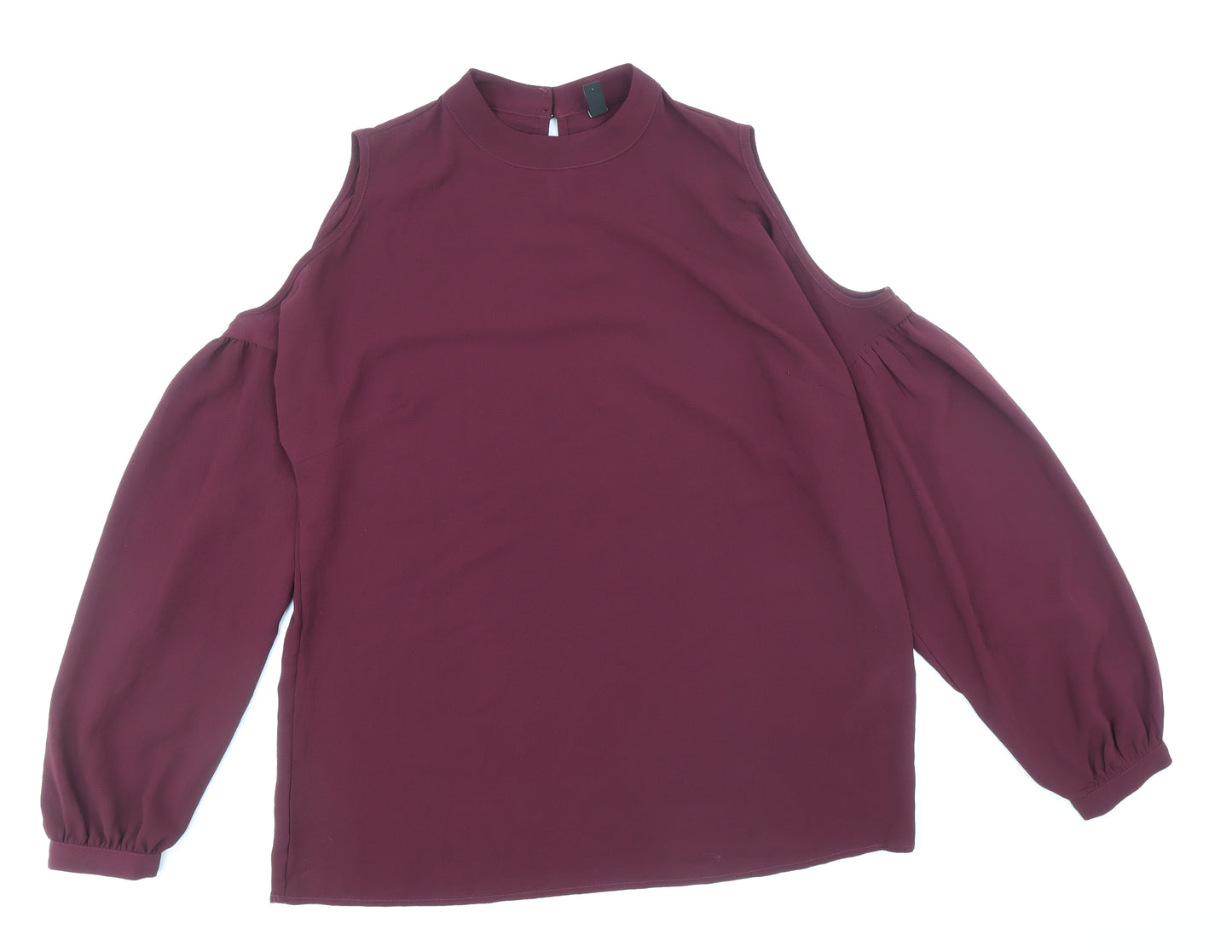 Y.A.S Womens Purple Polyester Basic Blouse Size L Round Neck - Cold Shoulder