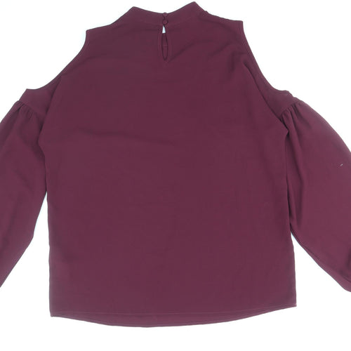 Y.A.S Womens Purple Polyester Basic Blouse Size L Round Neck - Cold Shoulder